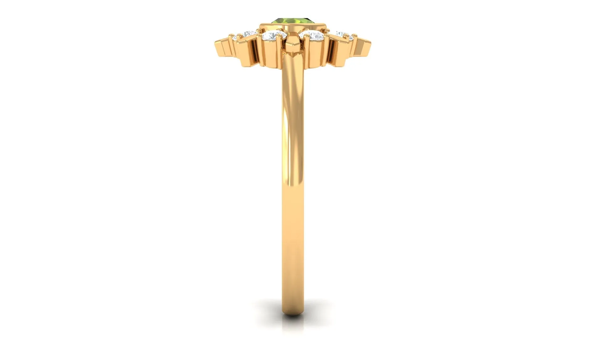 0.50 CT Natural Peridot Statement Ring with Diamond Stones