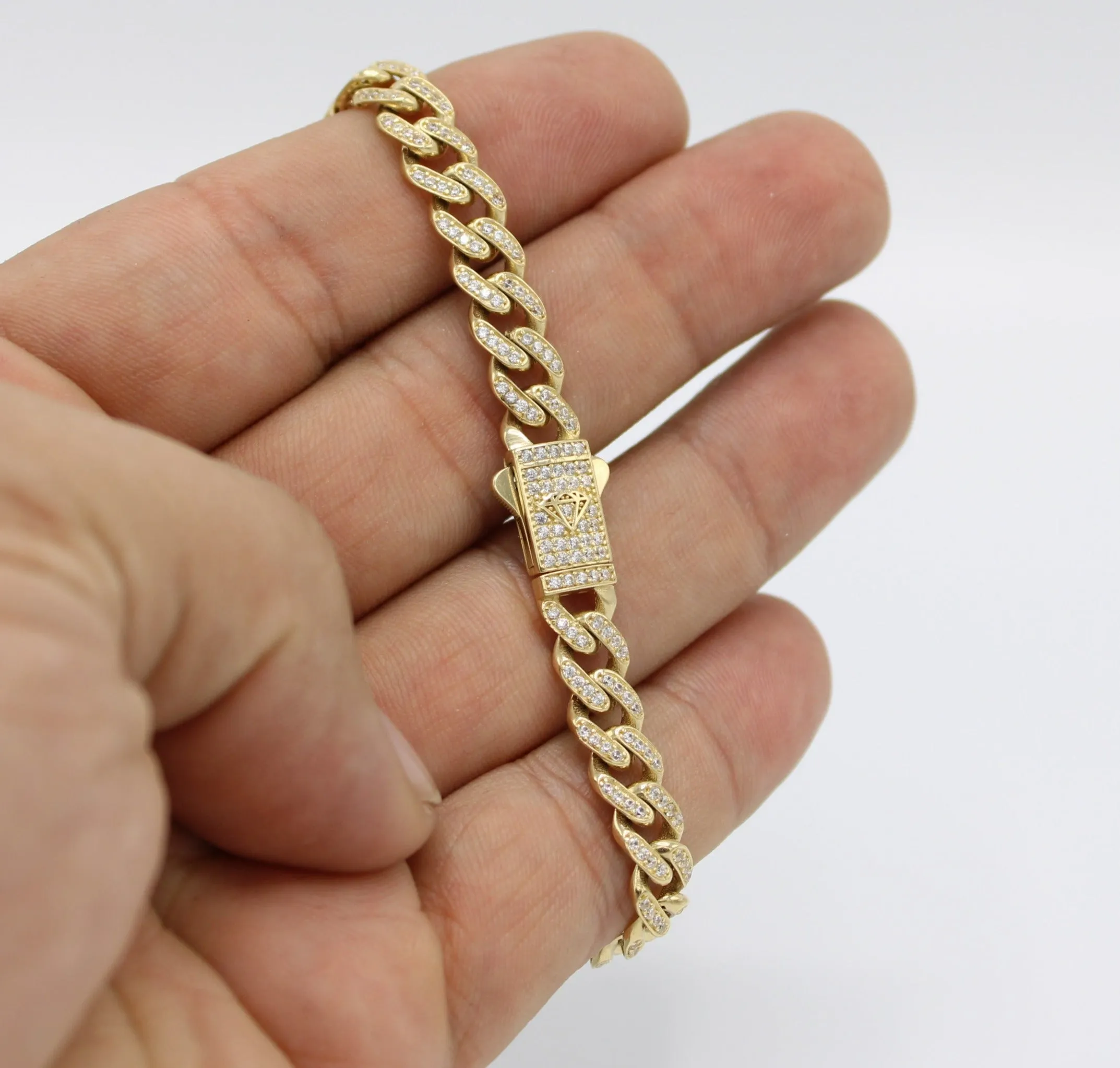 14K Hollow Milano Bracelet Full Cz Yellow Gold // 7.3mm - 8.5 in //