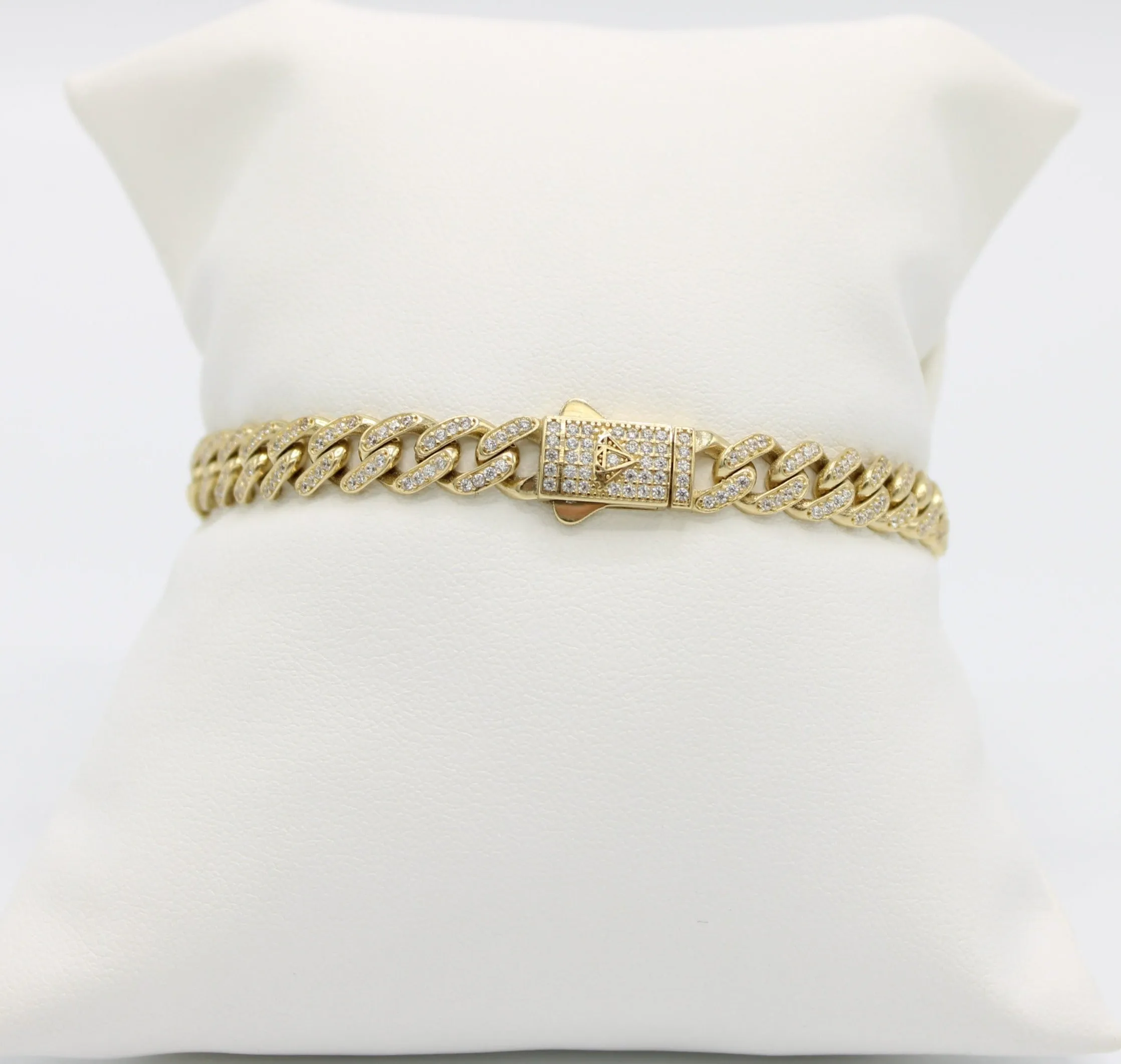 14K Hollow Milano Bracelet Full Cz Yellow Gold // 7.3mm - 8.5 in //