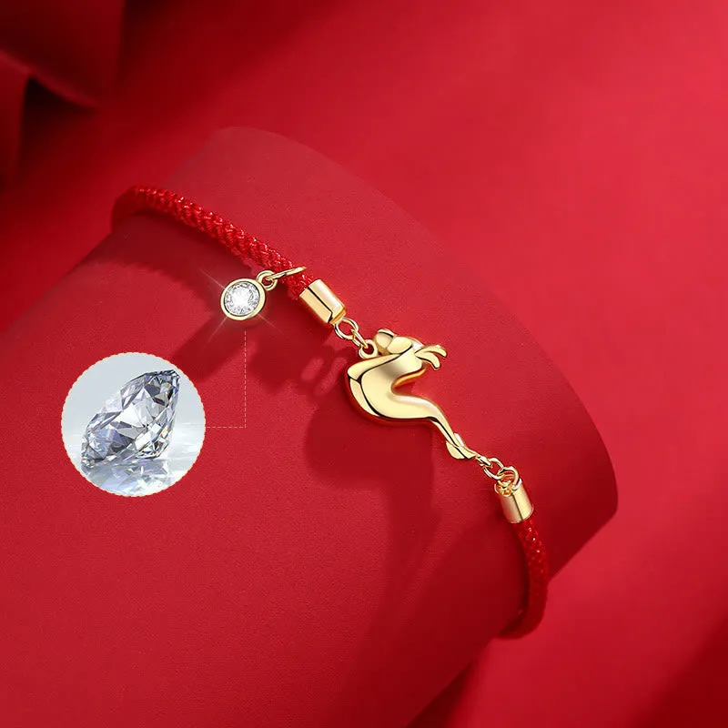 Buddha Stones 925 Sterling Silver Luck Year of the Dragon Red String Chain Bracelet