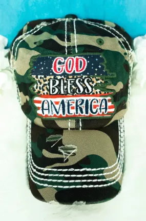 God Bless America Camo Distressed Hat