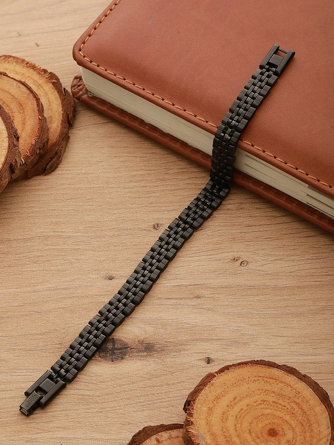 Men Black & Silver Black Rhodium Plated Link Bracelet