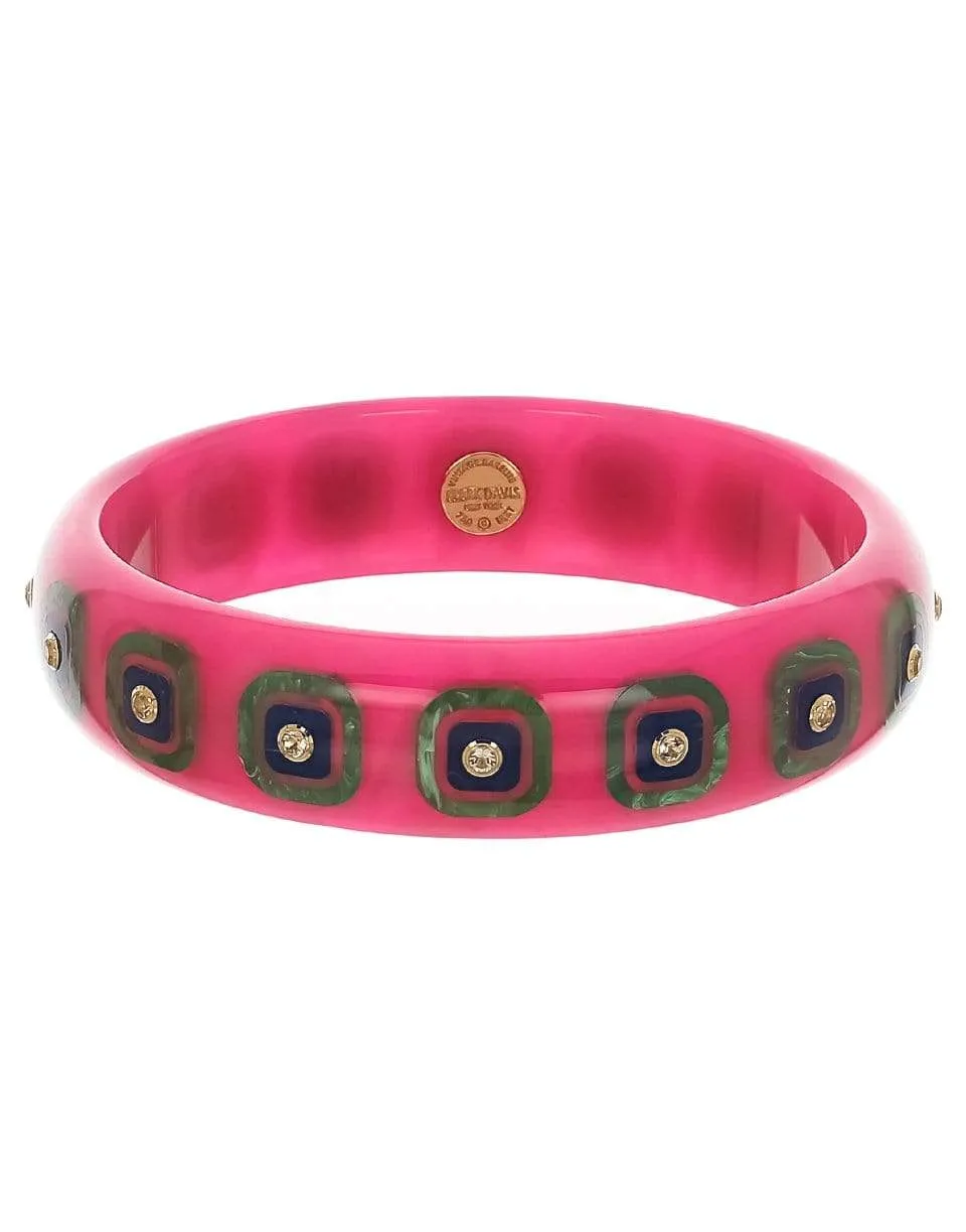 White Topaz Pink with Blue & Green Bakelite Bangle
